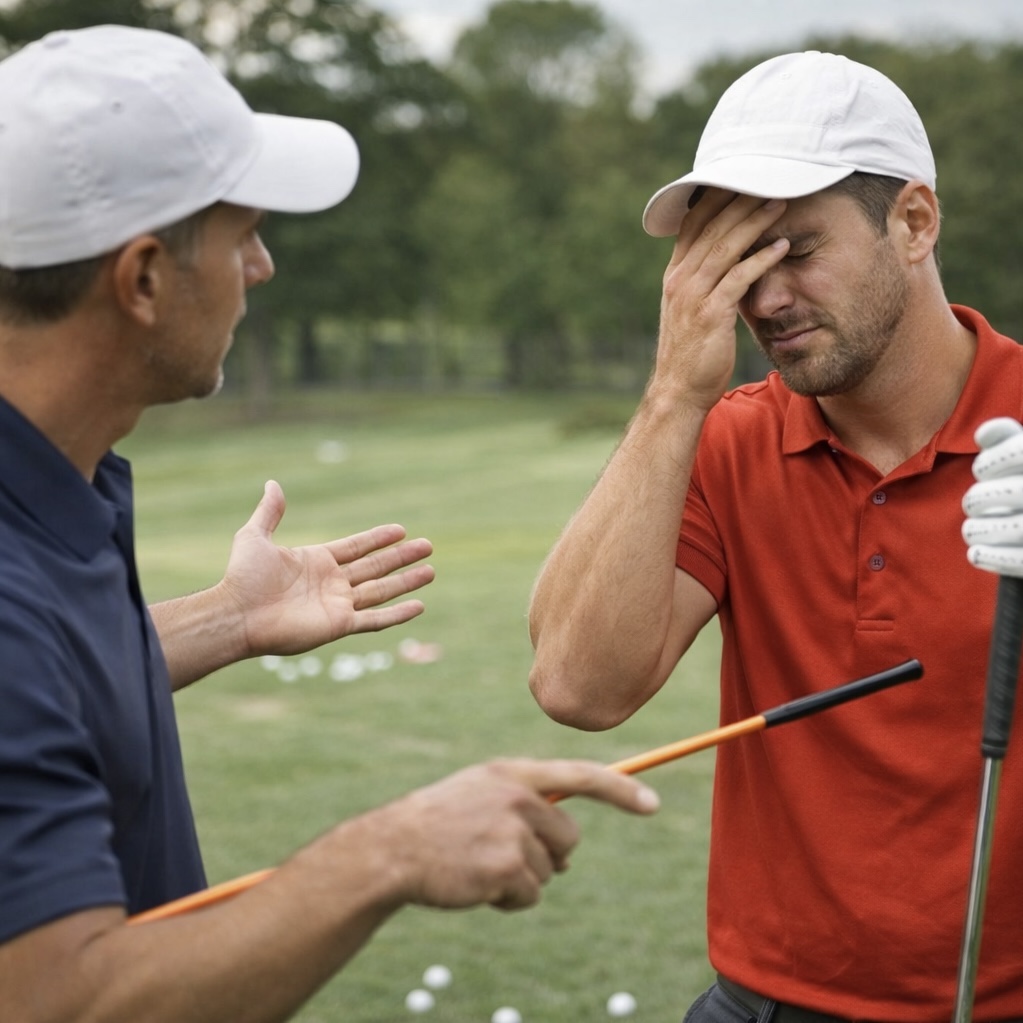 Frustrated golfer at driving range